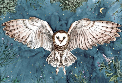 Owl In Flight Illustration | Watercolour