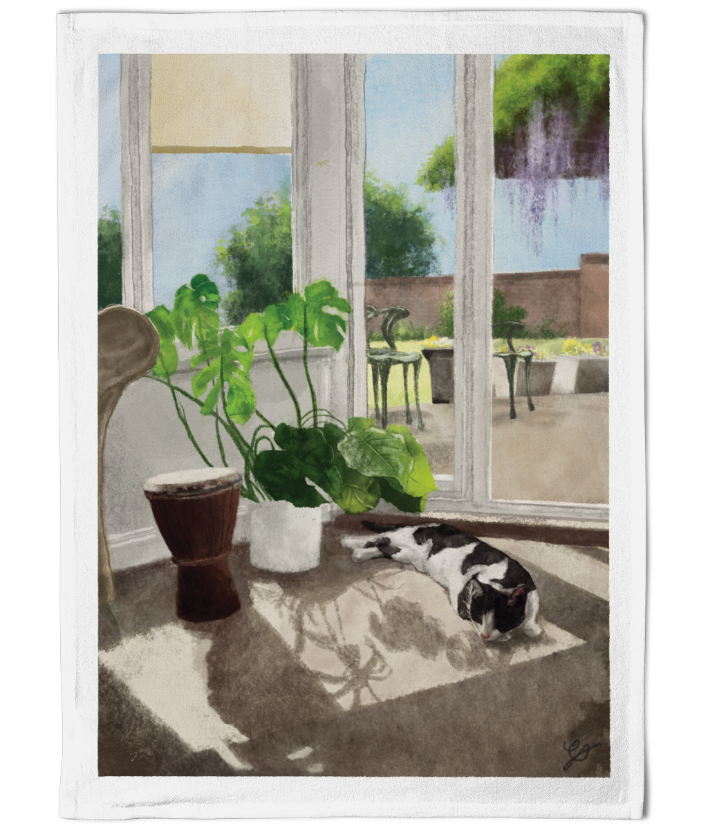 Watercolour Cat Tea Towel