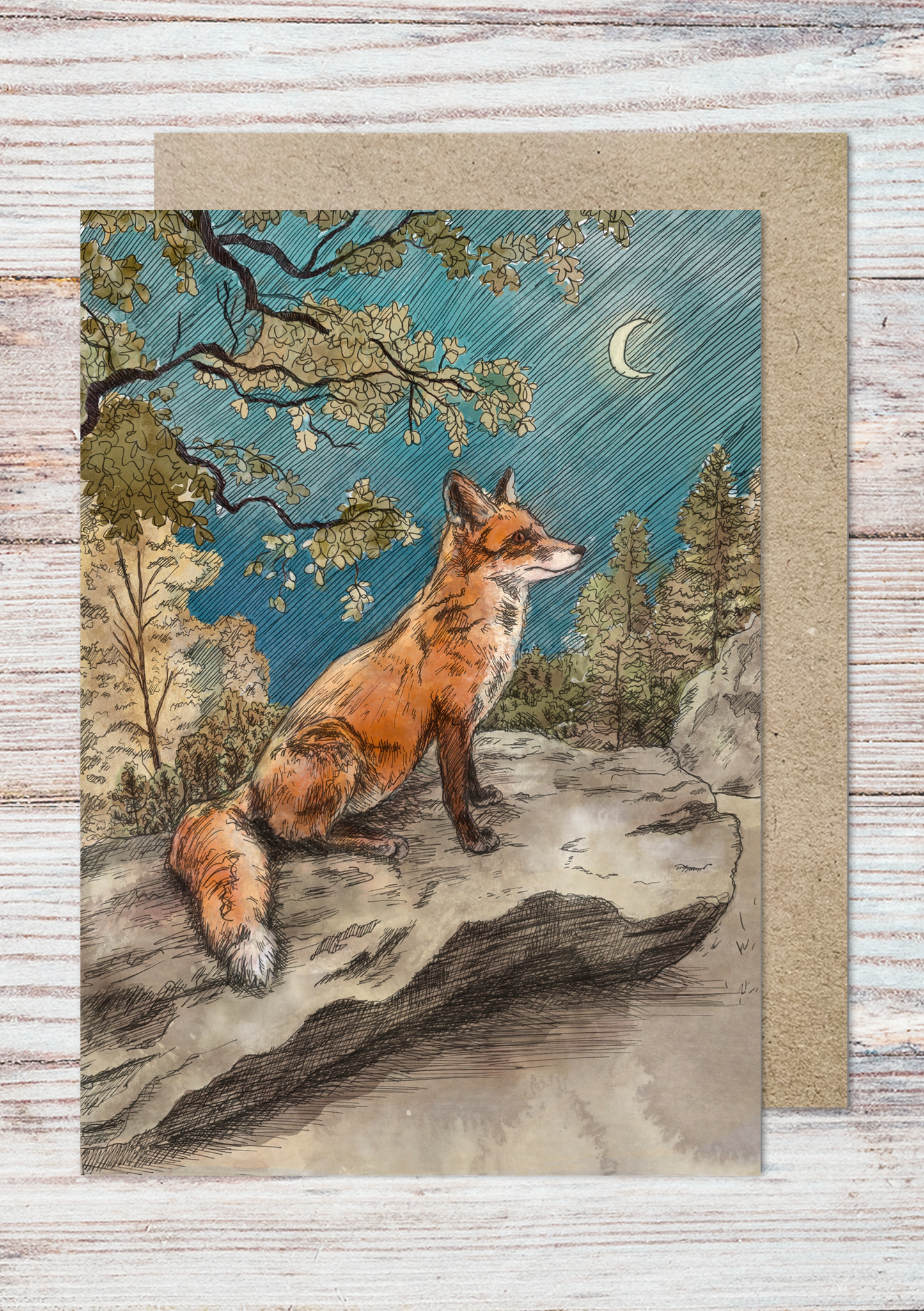 Fox at Night | Watercolour Greetings Card