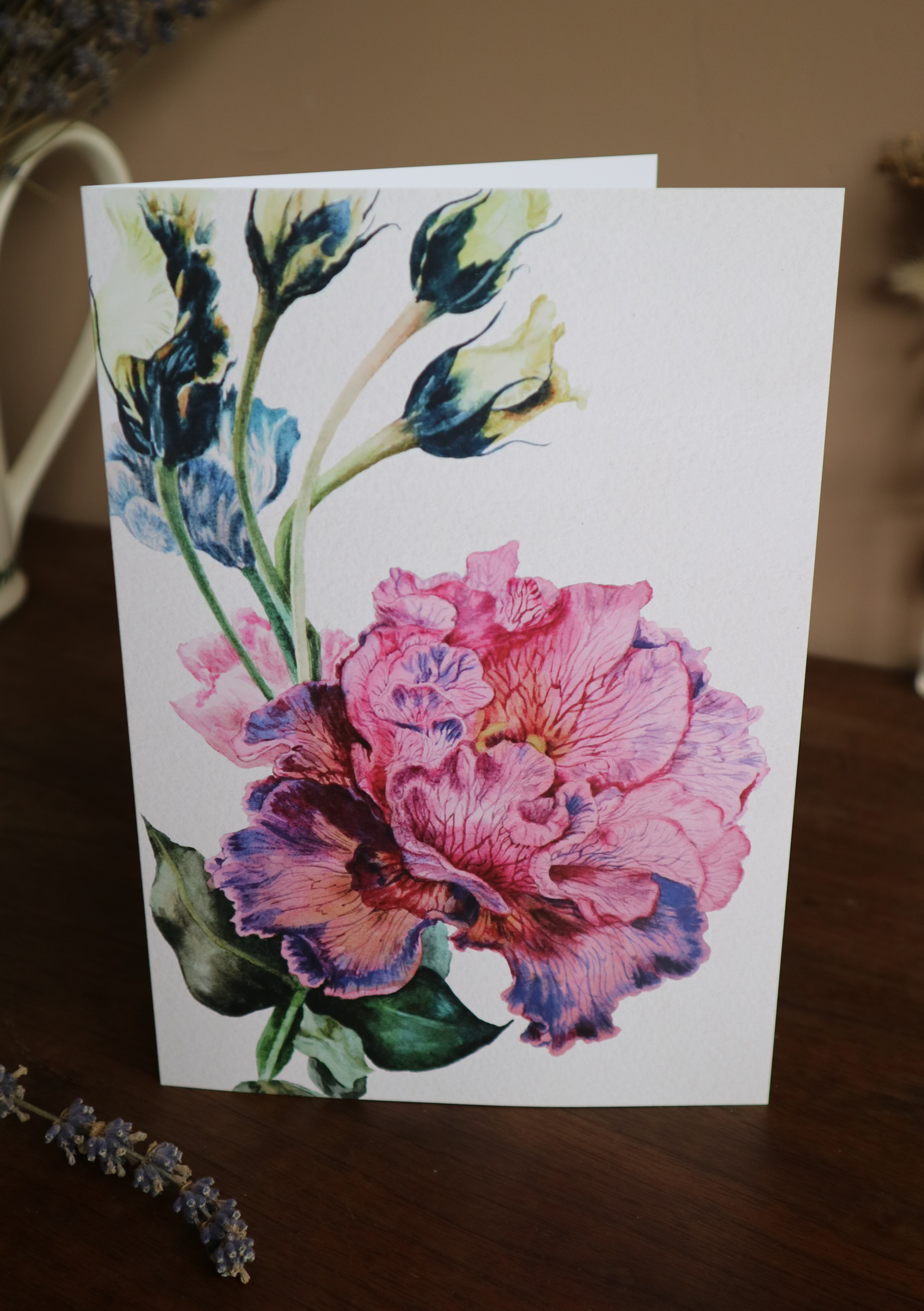 A photo of a Gentianaceae watercolour greetings card