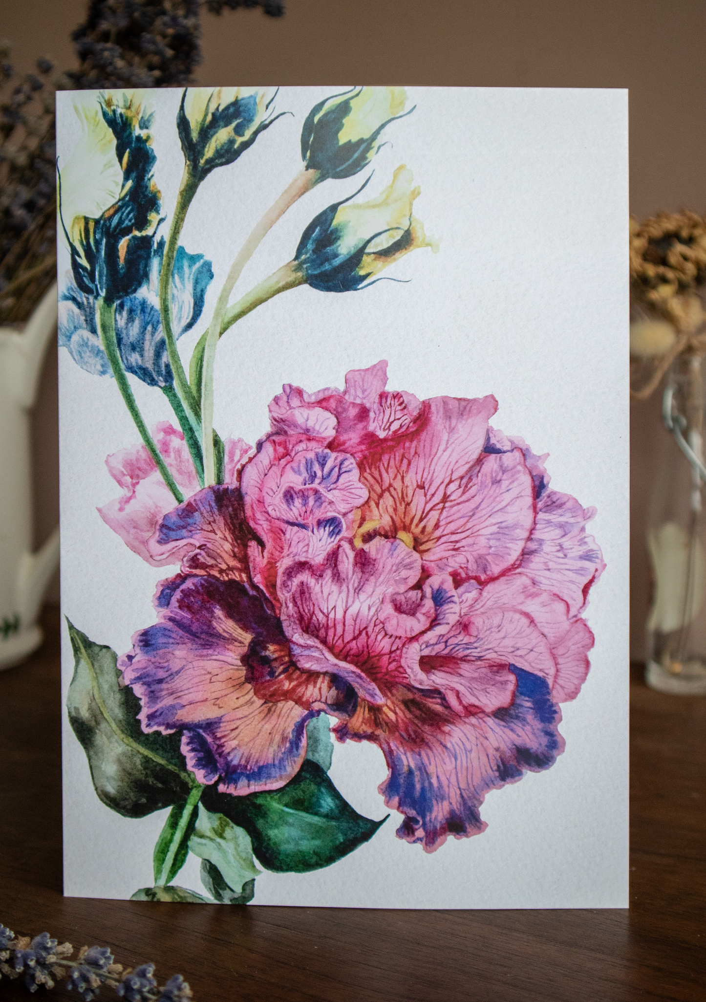 A photo of a Gentianaceae watercolour greetings card